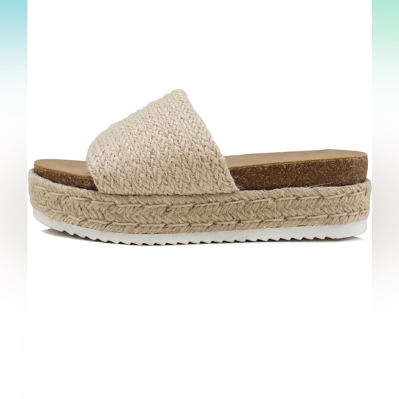 Womens Open Toe Platform Wedge Heel Raffia Espadrille Flat Sandals - Picture 2 of 9